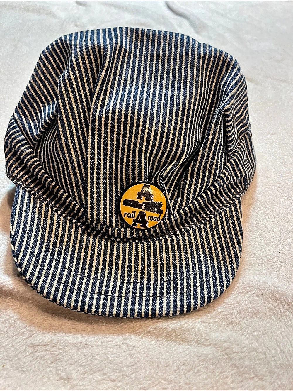 Vintage Railroad Crossing Striped Hat in Blue & White XL